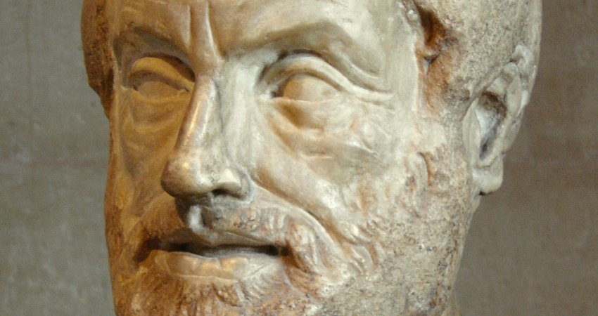 Busta Aristotela, římská kopie ztraceného bronzu od Lýsippa, Louvre